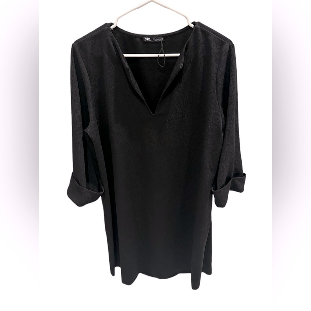 Zara Little Black Dress V-Neck Cuffed Sleeve Size Large